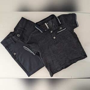 2 piece set. short sleeve polo with shorts set. Navy blue with white pin dots.